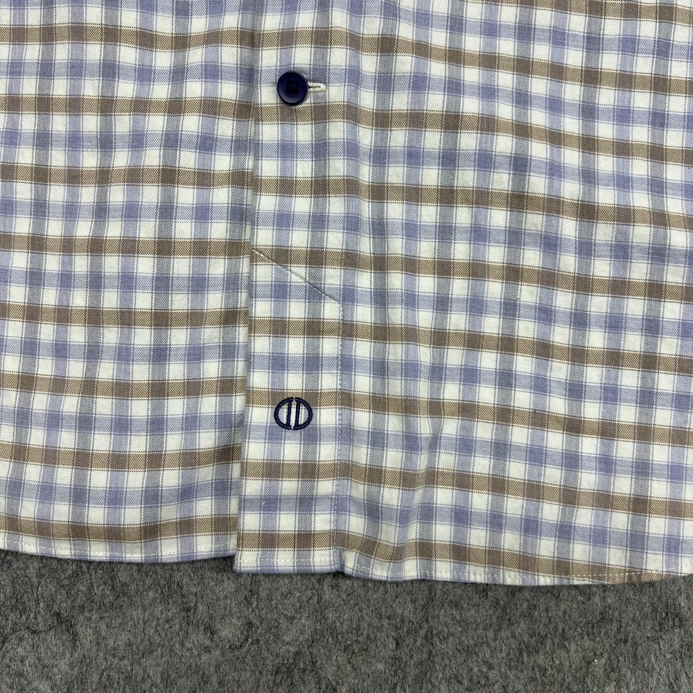 David Donahue Shirt Mens L Blue Beige Check Long Sleeve Button Cotton Office - Picture 8 of 16